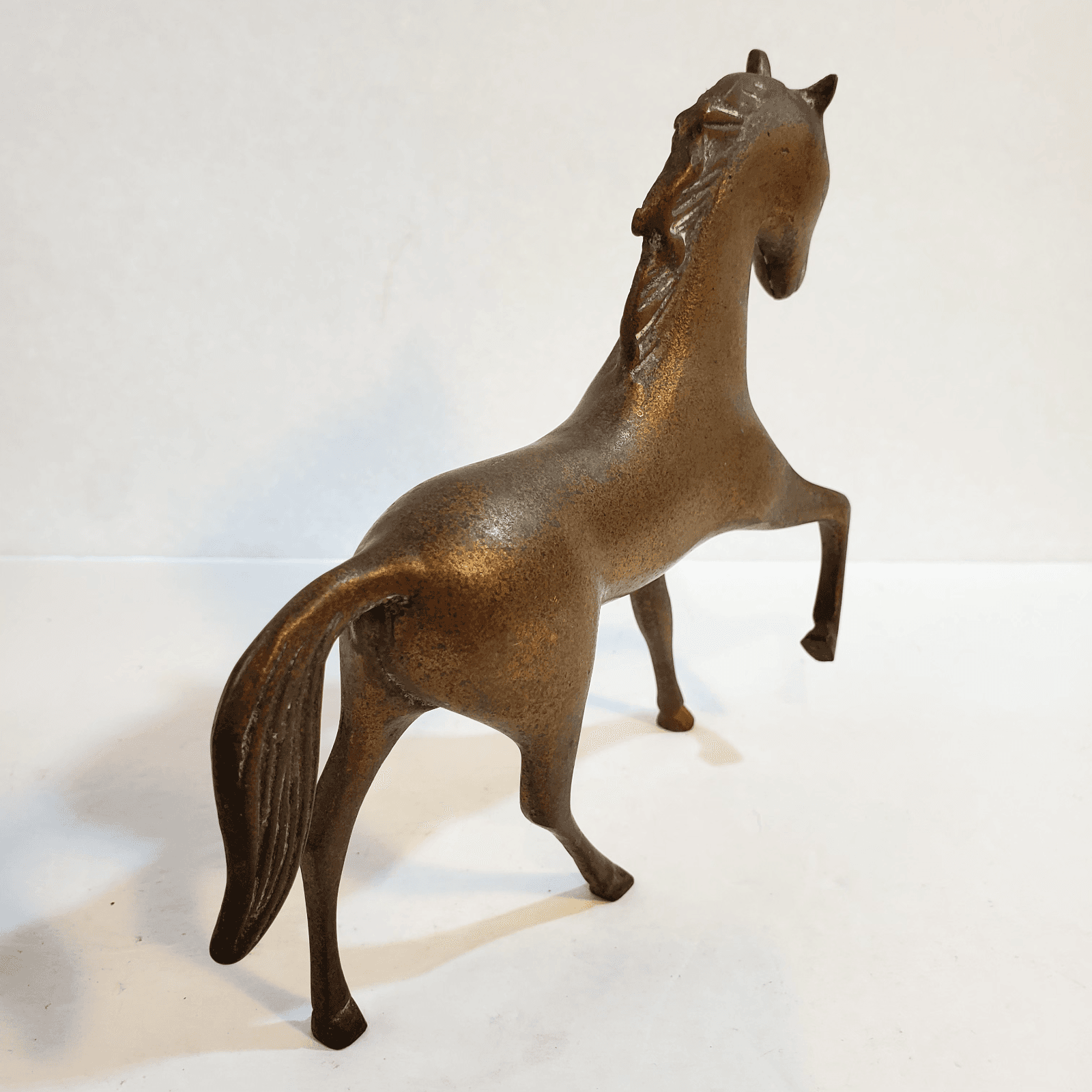 Vintage Brass Trotting Horse Figure Figurine 6.5 x 5.5" Made in Korea Patina - Thumbnail 4