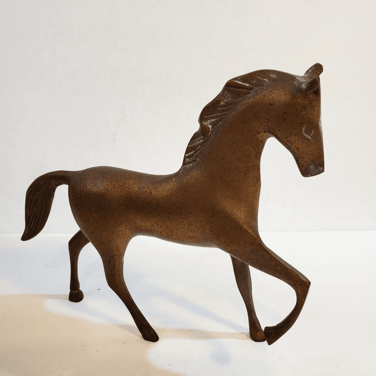 Vintage Brass Trotting Horse Figure Figurine 6.5 x 5.5" Made in Korea Patina - Thumbnail 3