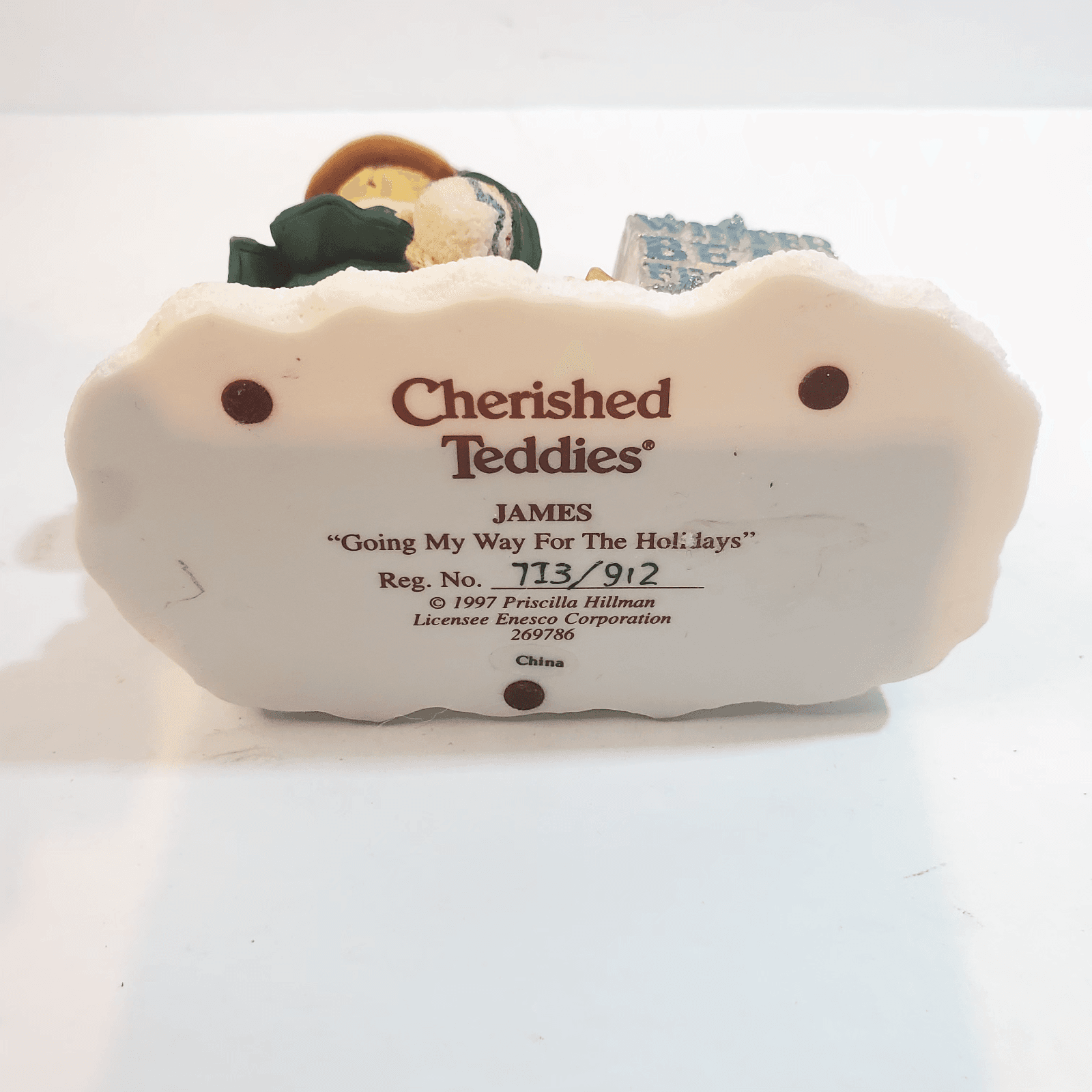 Vtg 1997 Cherished Teddies James Figurine Going My Way For Holidays Christmas - Thumbnail 5