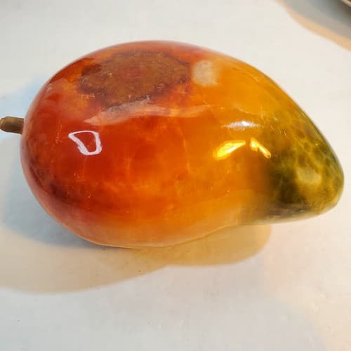 Vintage Alabaster Stone Papaya Fruit with Wood Stem Paperweight Decor 1 LB - Thumbnail 2