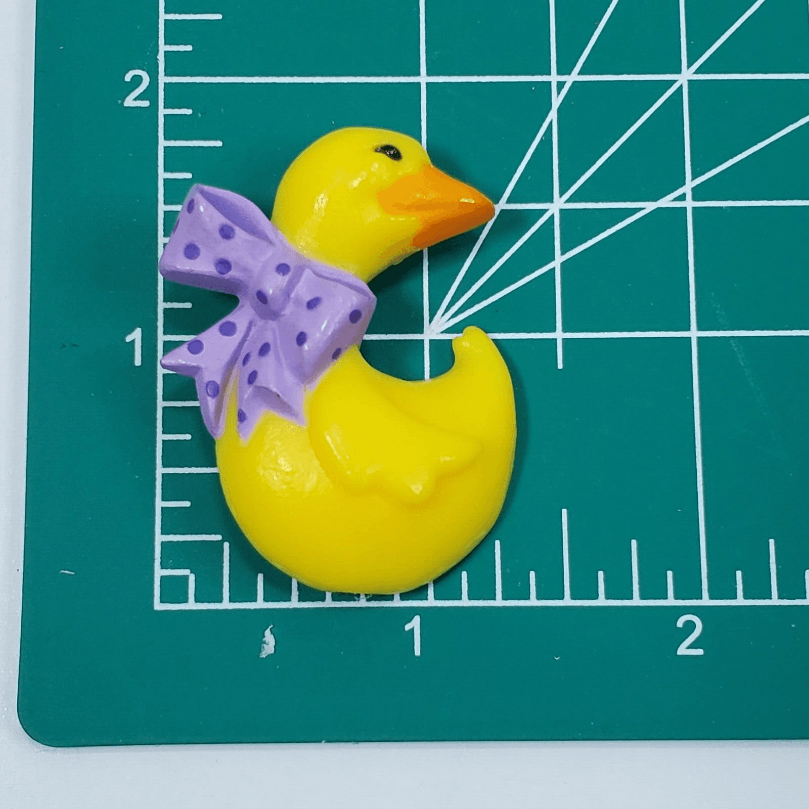Vintage 1984 Hallmark Cards Plastic Yellow Duck with Purple Bow Brooch Pin - Thumbnail 4