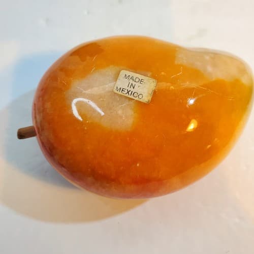Vintage Alabaster Stone Papaya Fruit with Wood Stem Paperweight Decor 1 LB - Thumbnail 5
