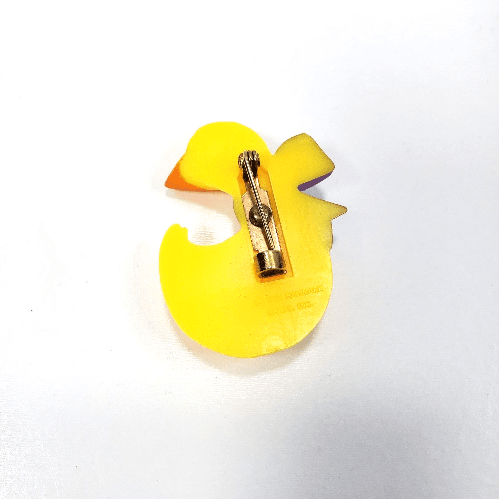 Vintage 1984 Hallmark Cards Plastic Yellow Duck with Purple Bow Brooch Pin - Thumbnail 2