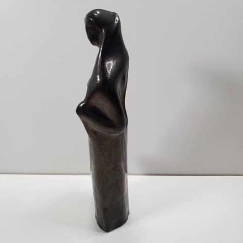 Vintage Redware Woman Carrying Jug Pottery Figurine Statue Black Glaze Hollow - Thumbnail 4