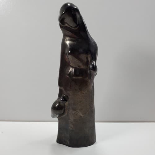 Vintage Redware Woman Carrying Jug Pottery Figurine Statue Black Glaze Hollow