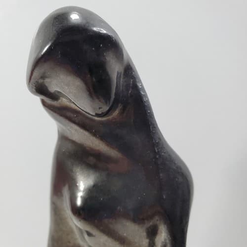 Vintage Redware Woman Carrying Jug Pottery Figurine Statue Black Glaze Hollow - Thumbnail 2