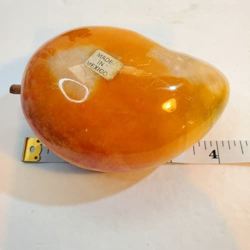 Vintage Alabaster Stone Papaya Fruit with Wood Stem Paperweight Decor 1 LB - Thumbnail 7