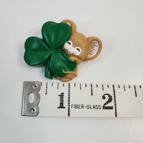 Vintage Hallmark St Patrick Mouse with Shamrock 1983 Irish Holiday Pin Brooch - Thumbnail 4