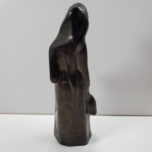 Vintage Redware Woman Carrying Jug Pottery Figurine Statue Black Glaze Hollow - Thumbnail 5