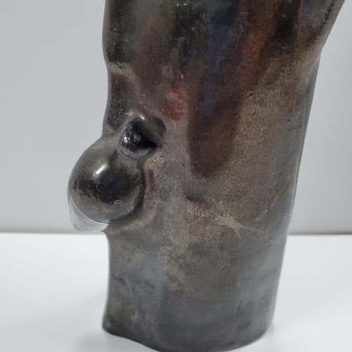 Vintage Redware Woman Carrying Jug Pottery Figurine Statue Black Glaze Hollow - Thumbnail 3