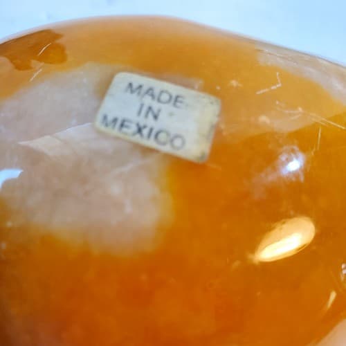 Vintage Alabaster Stone Papaya Fruit with Wood Stem Paperweight Decor 1 LB - Thumbnail 3