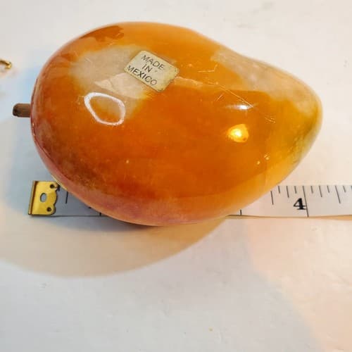 Vintage Alabaster Stone Papaya Fruit with Wood Stem Paperweight Decor 1 LB - Thumbnail 6