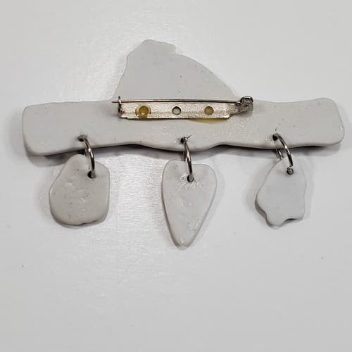 Vintage Ceramic Snowmen Melt My Heart Dangle Christmas Holiday Brooch Pin - Thumbnail 2