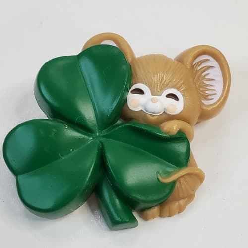 Vintage Hallmark St Patrick Mouse with Shamrock 1983 Irish Holiday Pin Brooch