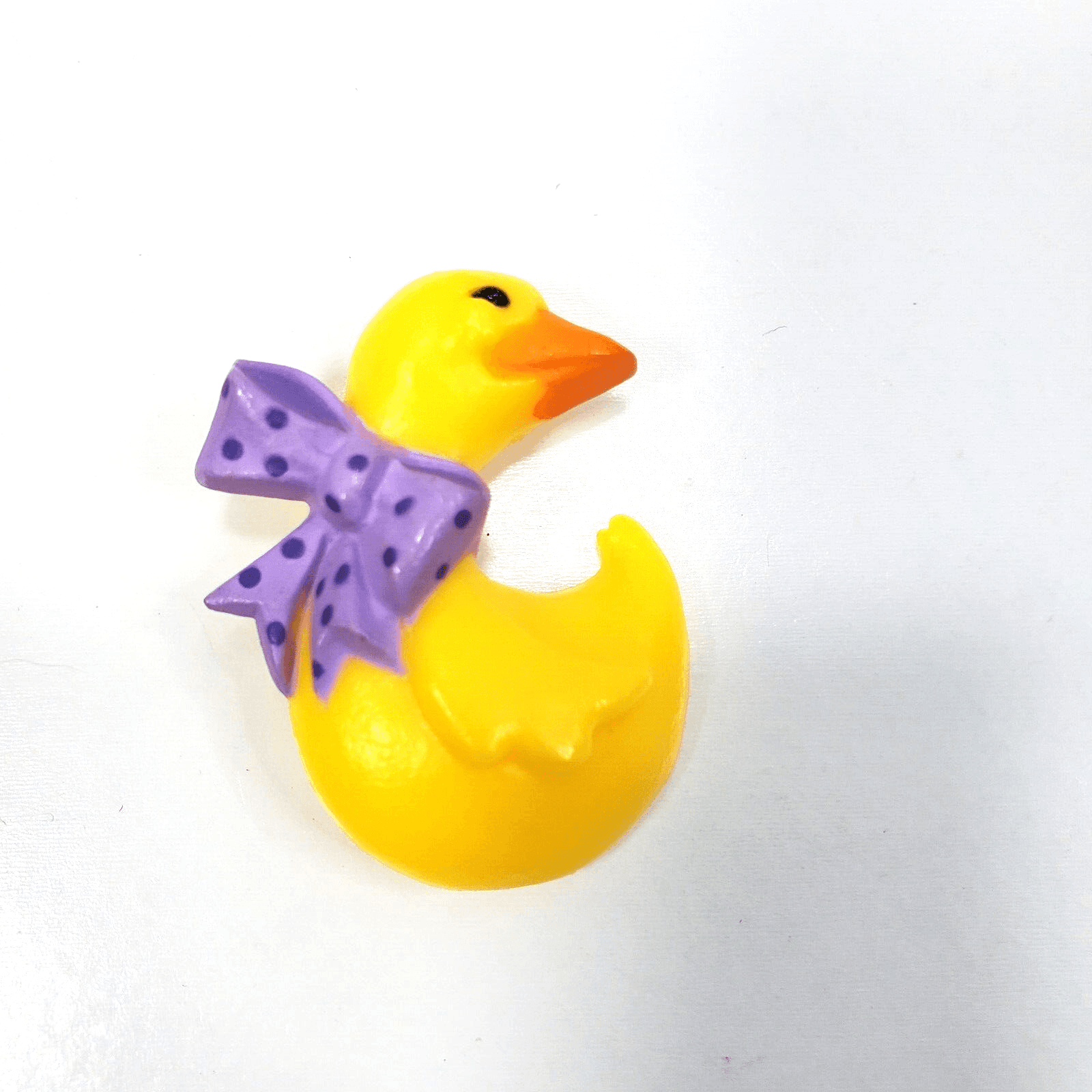 Vintage 1984 Hallmark Cards Plastic Yellow Duck with Purple Bow Brooch Pin