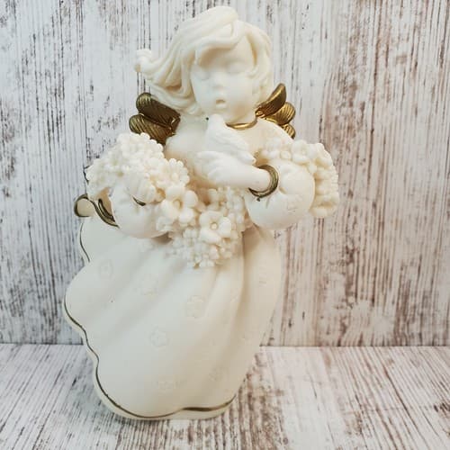 Vintage Windsong Angel by Roman Figurine 85779 Angel Holding Bird and Flowers