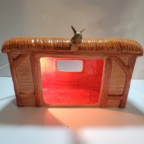 Vintage 1979 Doc Holliday Ceramic Molds Nativity Lighted Stable w/ Plastic Angel