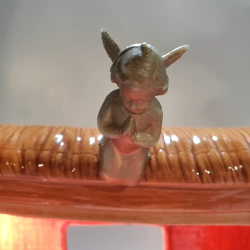 Vintage 1979 Doc Holliday Ceramic Molds Nativity Lighted Stable w/ Plastic Angel - Thumbnail 2