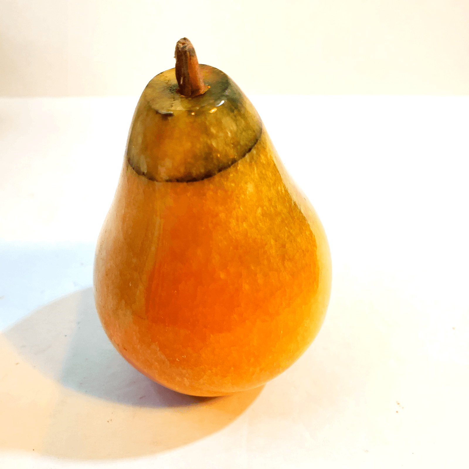 Vtg Alabaster Stone Pear Fruit W/ Wood Stem Paperweight Semi-Flat Bottom 15 Oz