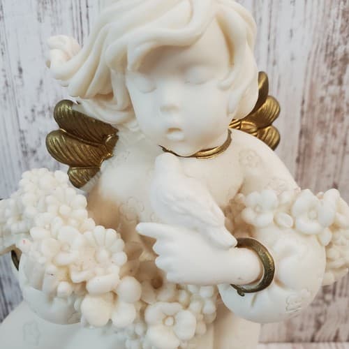 Vintage Windsong Angel by Roman Figurine 85779 Angel Holding Bird and Flowers - Thumbnail 2