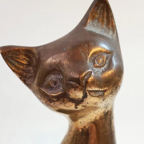 Vintage Brass Kitten Cat Kitty Sitting MCM Figurine 4.5" Tall TARNISHED PATINA - Thumbnail 5