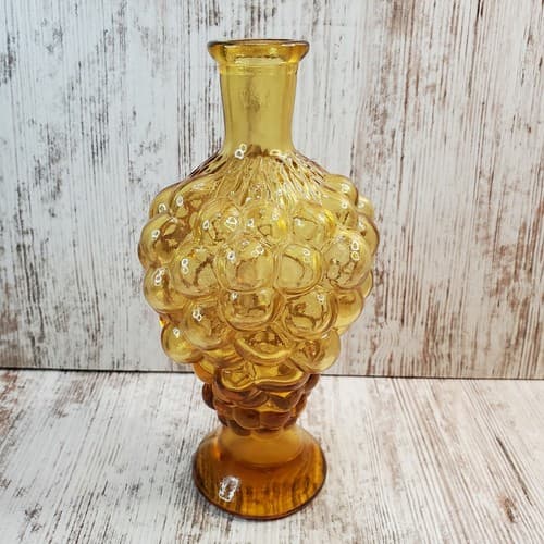 Vintage Chianti Raspollini Amber Glass Grape Bottle Vase Italy No Stopper