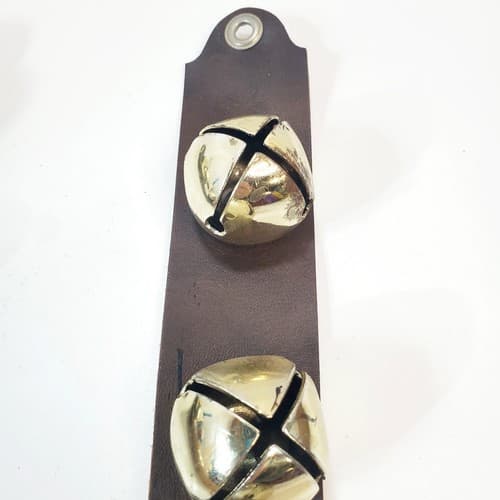 Hanging 29 inch Sleigh Bell Faux Leather Strap with 10 Gold Tone Bells - Thumbnail 2