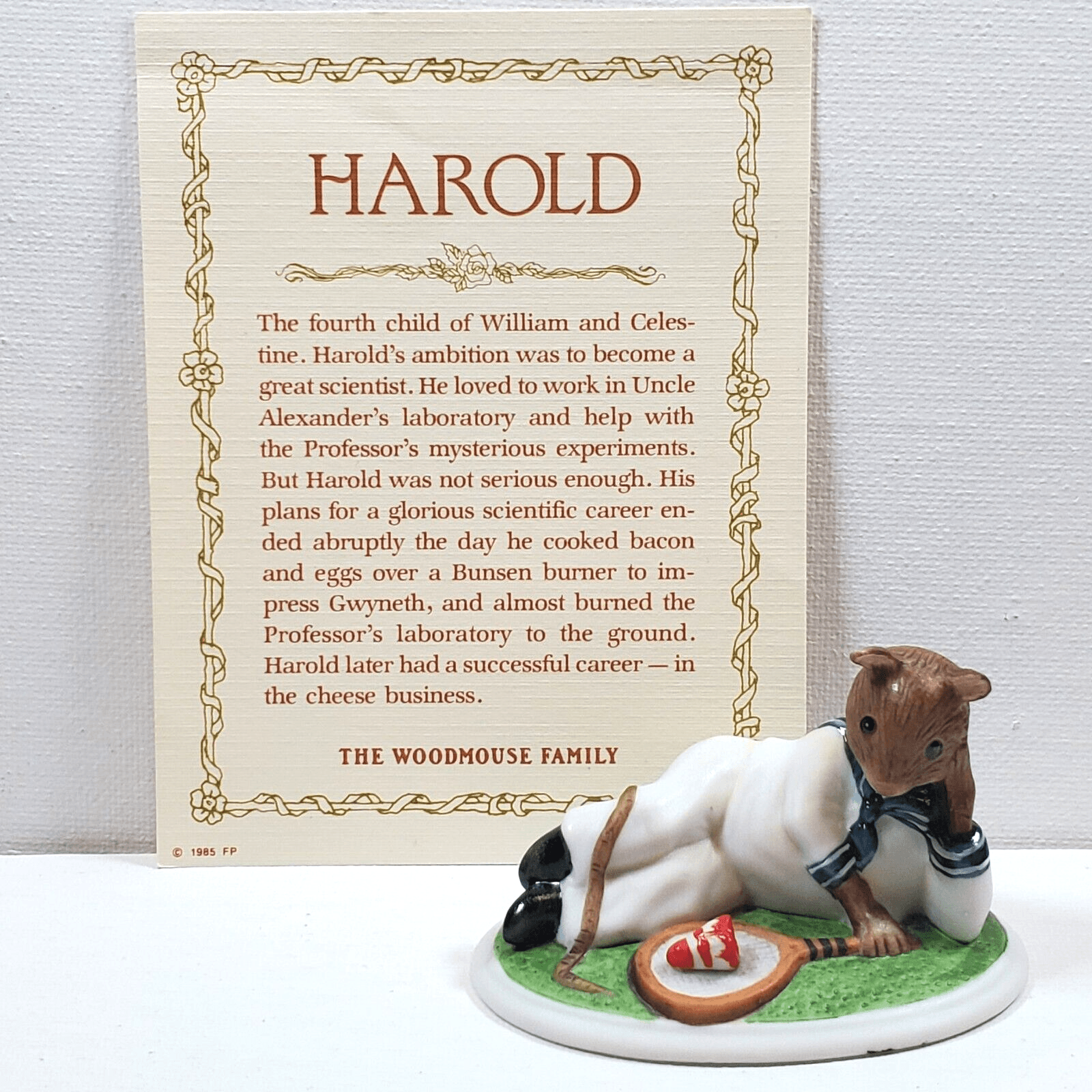 Vtg 1985 Woodmouse Family Harold Mouse Figurine With Name Card Franklin Mint