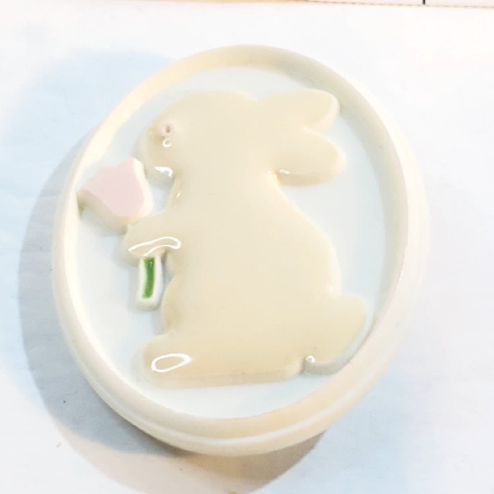Vintage 1984 Hallmark Cards Molded Plastic Bunny Holding Tulip Easter Brooch Pin