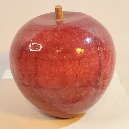 Vtg Alabaster Stone Red Apple Fruit W/ Wood Stem Paperweight Flat Bottom 1.3 LB - Thumbnail 3