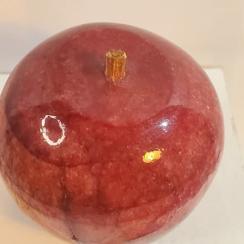 Vtg Alabaster Stone Red Apple Fruit W/ Wood Stem Paperweight Flat Bottom 1.3 LB - Thumbnail 2