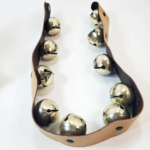 Hanging 29 inch Sleigh Bell Faux Leather Strap with 10 Gold Tone Bells - Thumbnail 5