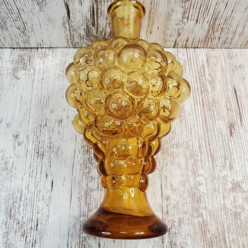Vintage Chianti Raspollini Amber Glass Grape Bottle Vase Italy No Stopper - Thumbnail 4