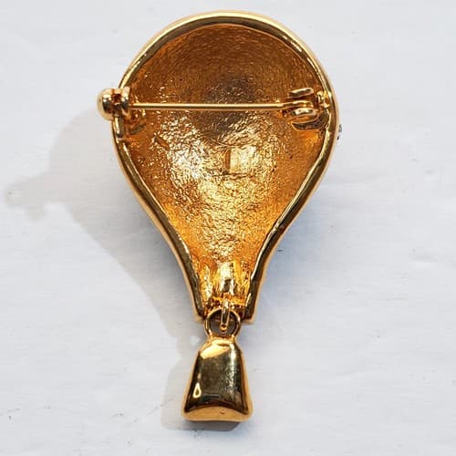 Vintage Gold Tone Metal Enamel Clear Rhinestones Hot Air Balloon Brooch Pin - Thumbnail 2