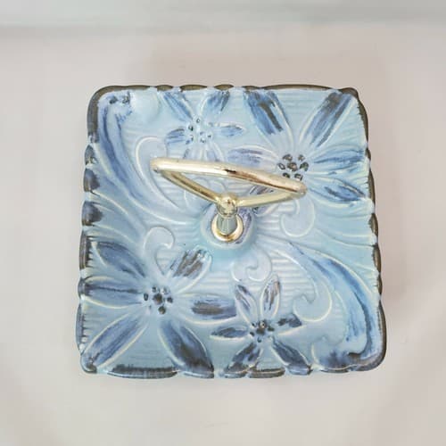 Vintage Haeger Pottery Blue Gray Floral Tidbit Tray Tropical Serving Dish Bowl - Thumbnail 2