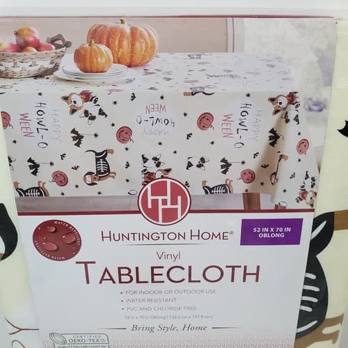 Huntington Home Halloween Black Cream Orange Dog Bats 52" x 70" Vinyl Tablecloth - Thumbnail 4