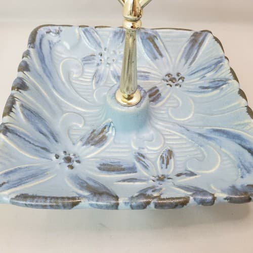 Vintage Haeger Pottery Blue Gray Floral Tidbit Tray Tropical Serving Dish Bowl - Thumbnail 3