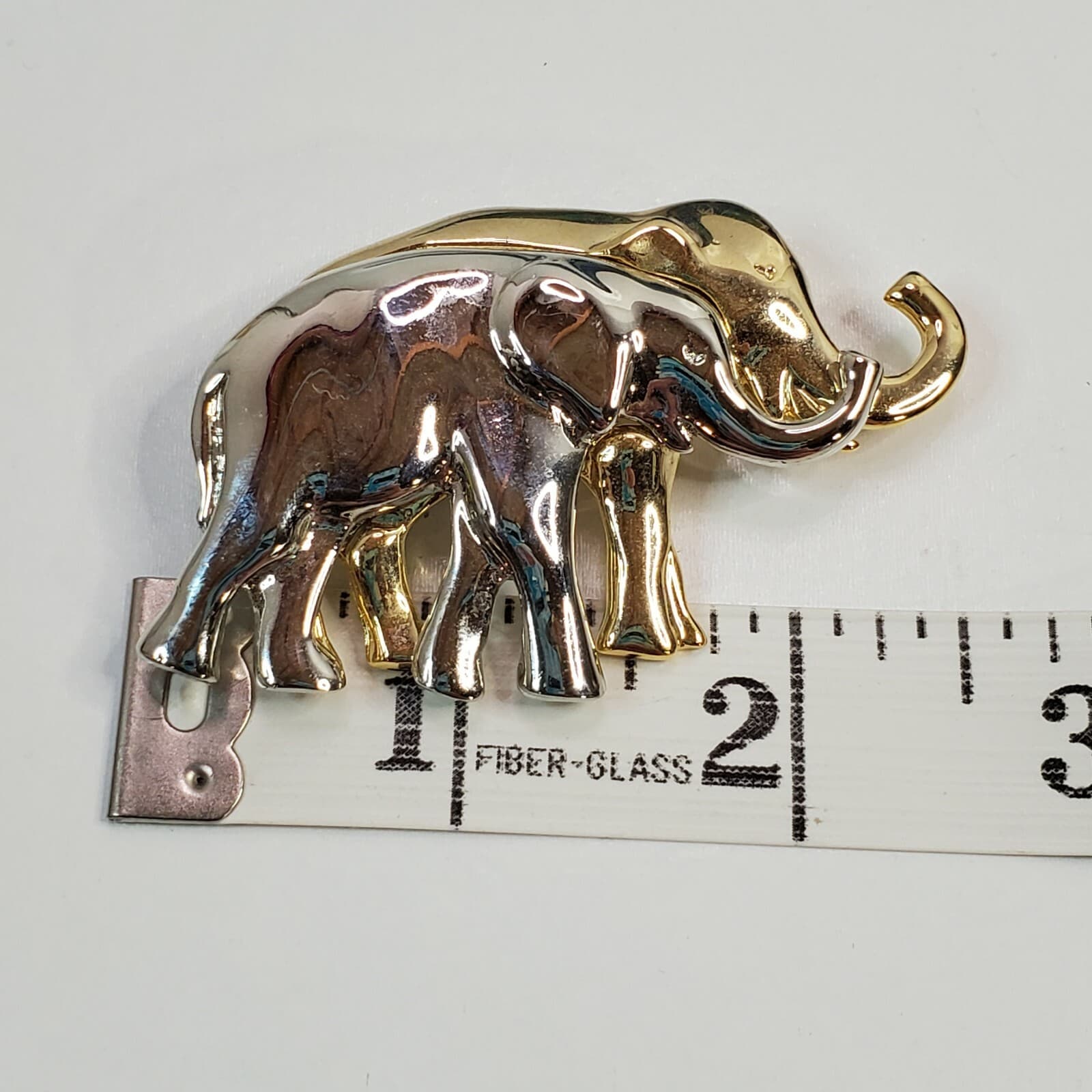 Liz Claiborne Figural Silver & Gold Tone Two Tone Double Elephant Pin Brooch - Thumbnail 4