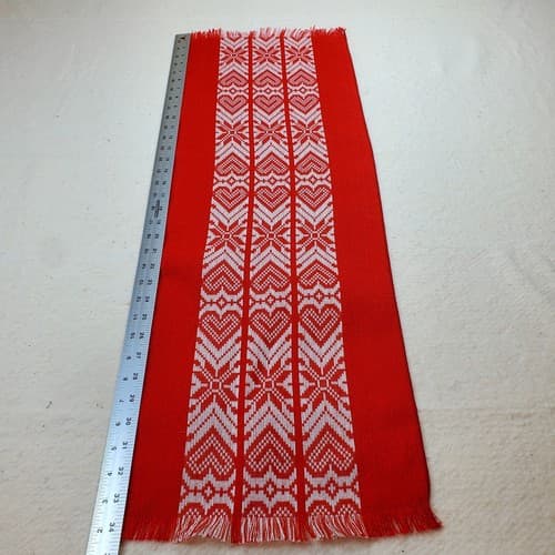 Vintage Linen Woven Textile Red White Hearts Dresser Scarf Table Runner 34x12" - Thumbnail 3