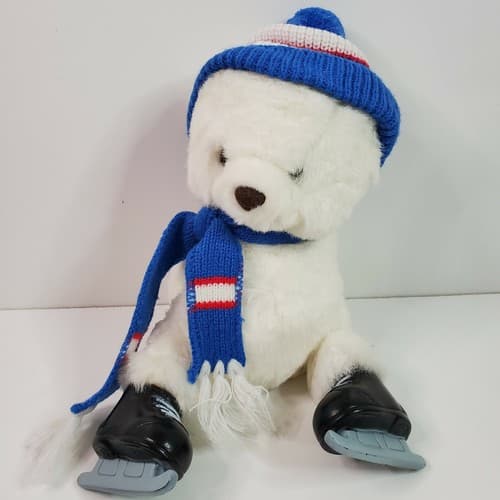 Vintage 1988 HTF Prestige White Ice Skating Bear Arms Behind Baby Plush 10"