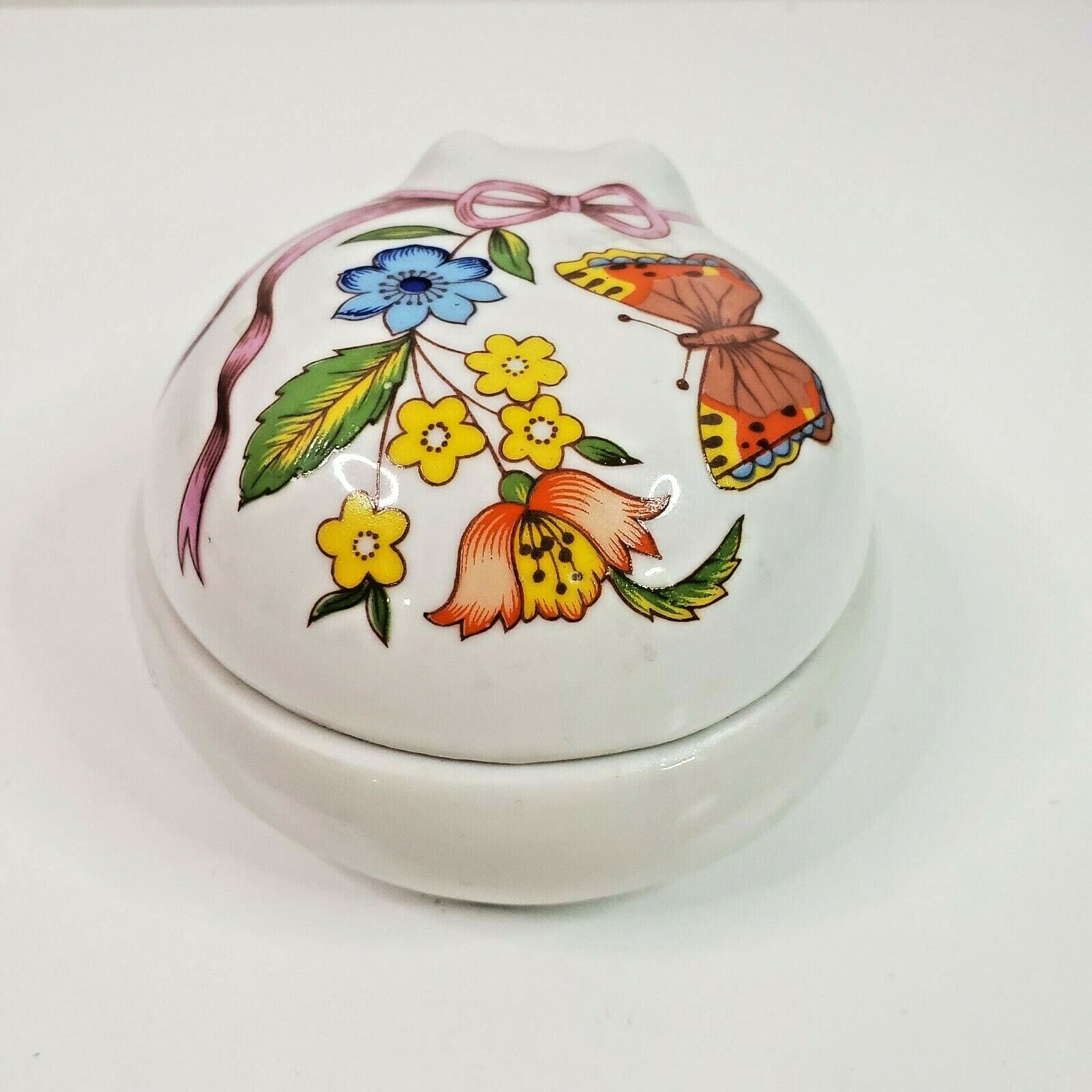 Vtg Prestige MCML XXX Ceramic Sleeping Cat Covered Dish Trinket Jewelry Floral - Thumbnail 4