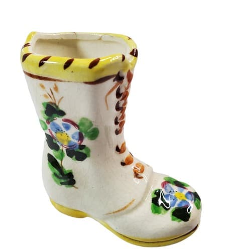 Vintage Boot Figurine Toothpick Holder Hand Painted Made in Japan Blue Flowers