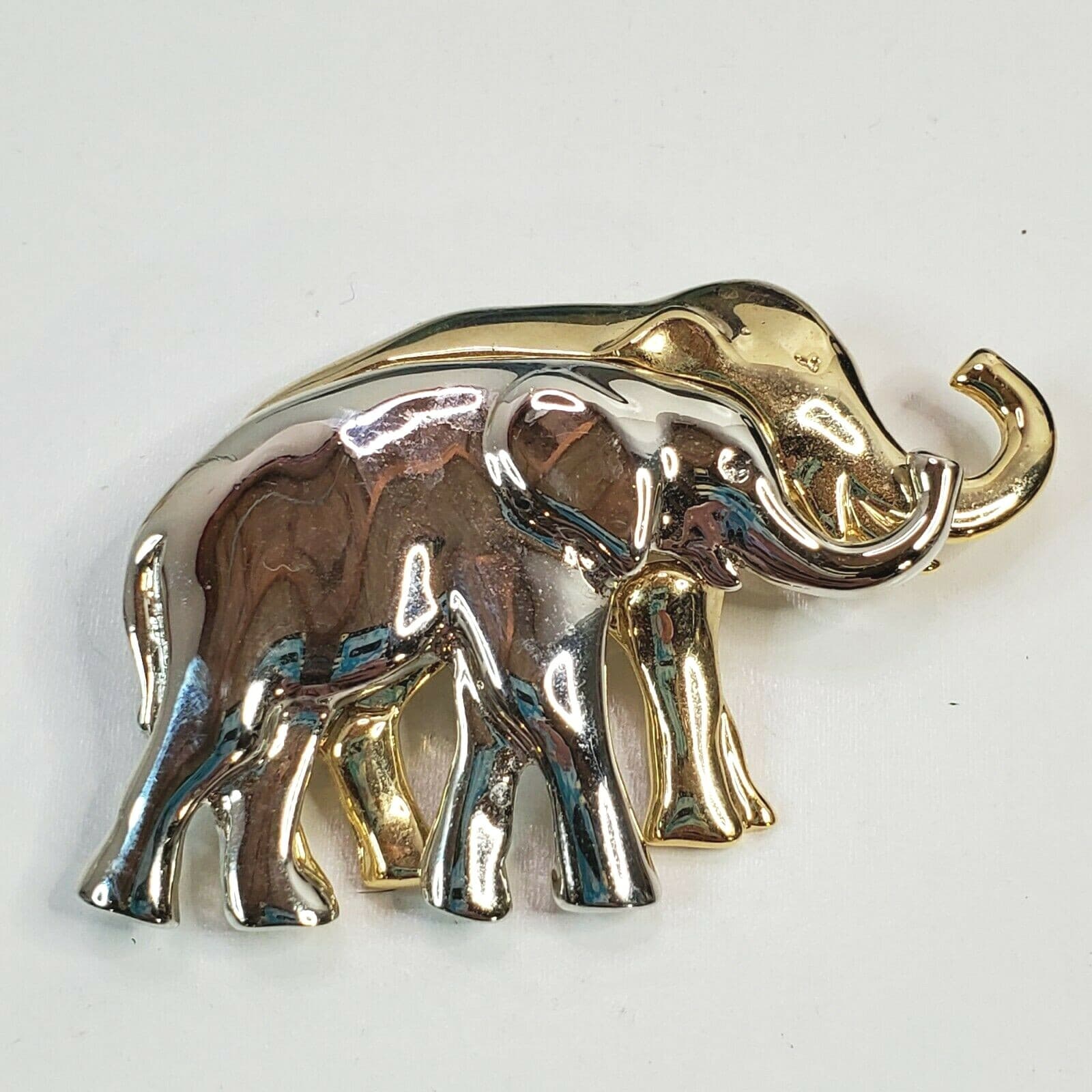 Liz Claiborne Figural Silver & Gold Tone Two Tone Double Elephant Pin Brooch