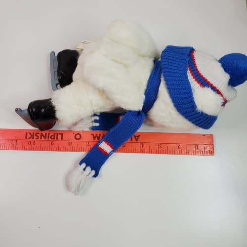 Vintage 1988 HTF Prestige White Ice Skating Bear Arms Behind Baby Plush 10" - Thumbnail 4