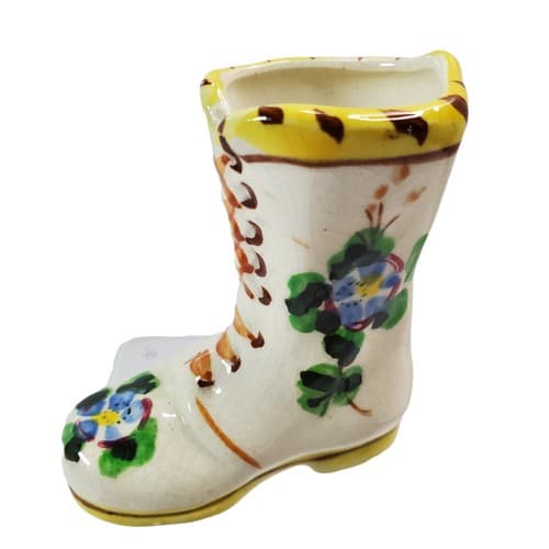 Vintage Boot Figurine Toothpick Holder Hand Painted Made in Japan Blue Flowers - Thumbnail 2