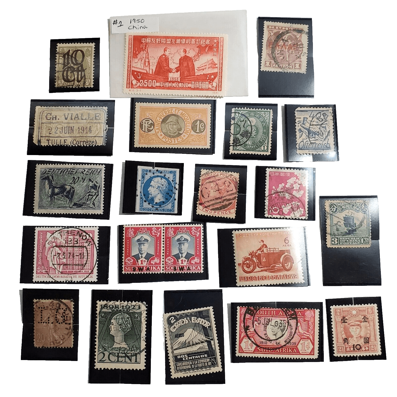 Various Worldwide Foreign Postage Stamps Lot Of 20 w/ Black Split Mounts S113
