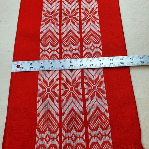 Vintage Linen Woven Textile Red White Hearts Dresser Scarf Table Runner 34x12" - Thumbnail 5