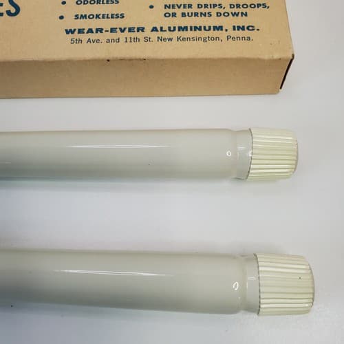 Vintage Wear-Ever Gas Lite 15" Candles Mid Century Modern MCM Pair w/ Box White - Thumbnail 3