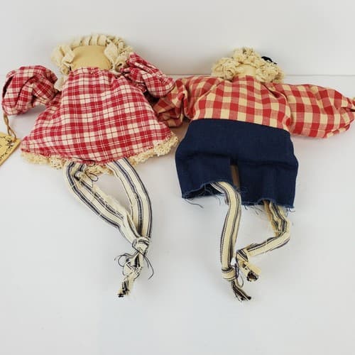 Vtg Primitive Handcrafted Folk Art Wired Fabric Raggedy Ann and Andy Style Dolls - Thumbnail 8