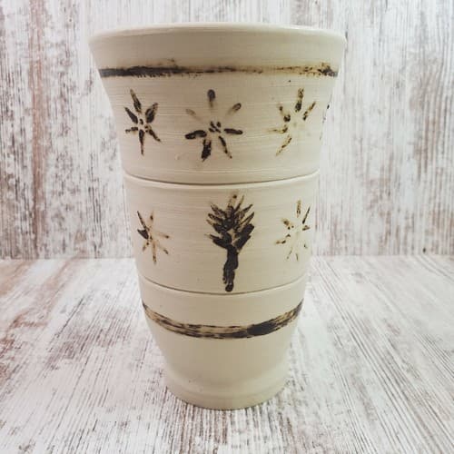 Studio Art Pottery Vase Cream Brown Signed Kamp Rustic Southwest Crude Rough